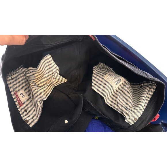 Sold The Stronghold SelvedgenStraight Leg Jeans Men 34 Black Button Fly Moto Roc - Picture 16 of 16